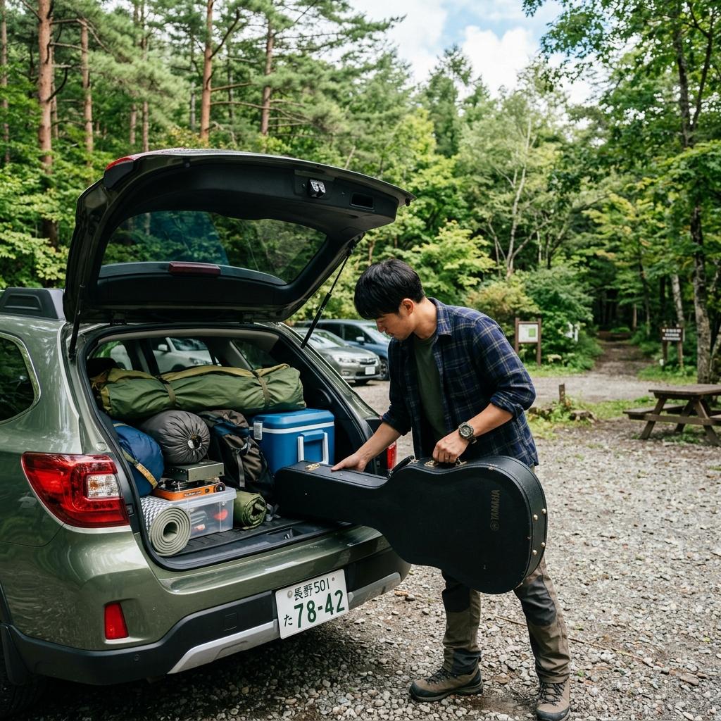 ギターをケースに入れて車載する様子