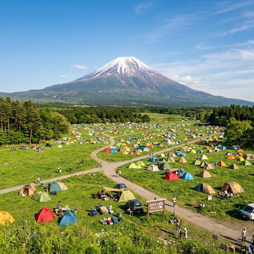 富士山麓のキャンプ場全景