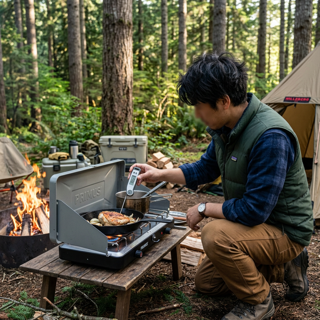 キャンプ食材の安全確認作業