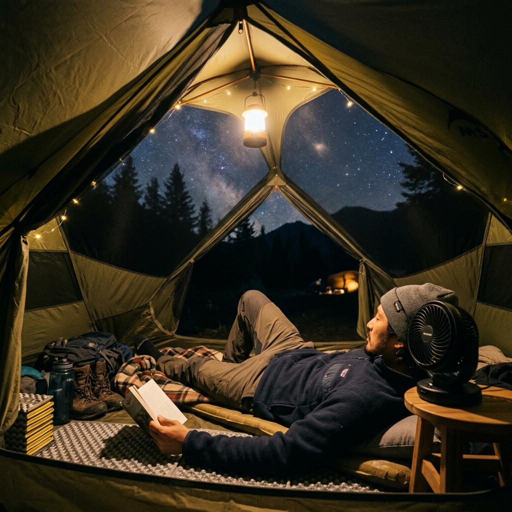 快適なキャンプの夜の様子
