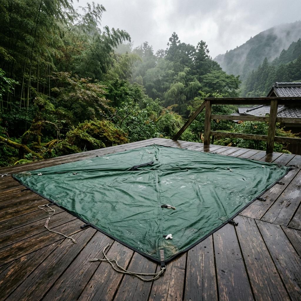 梅雨明け前のテント点検風景