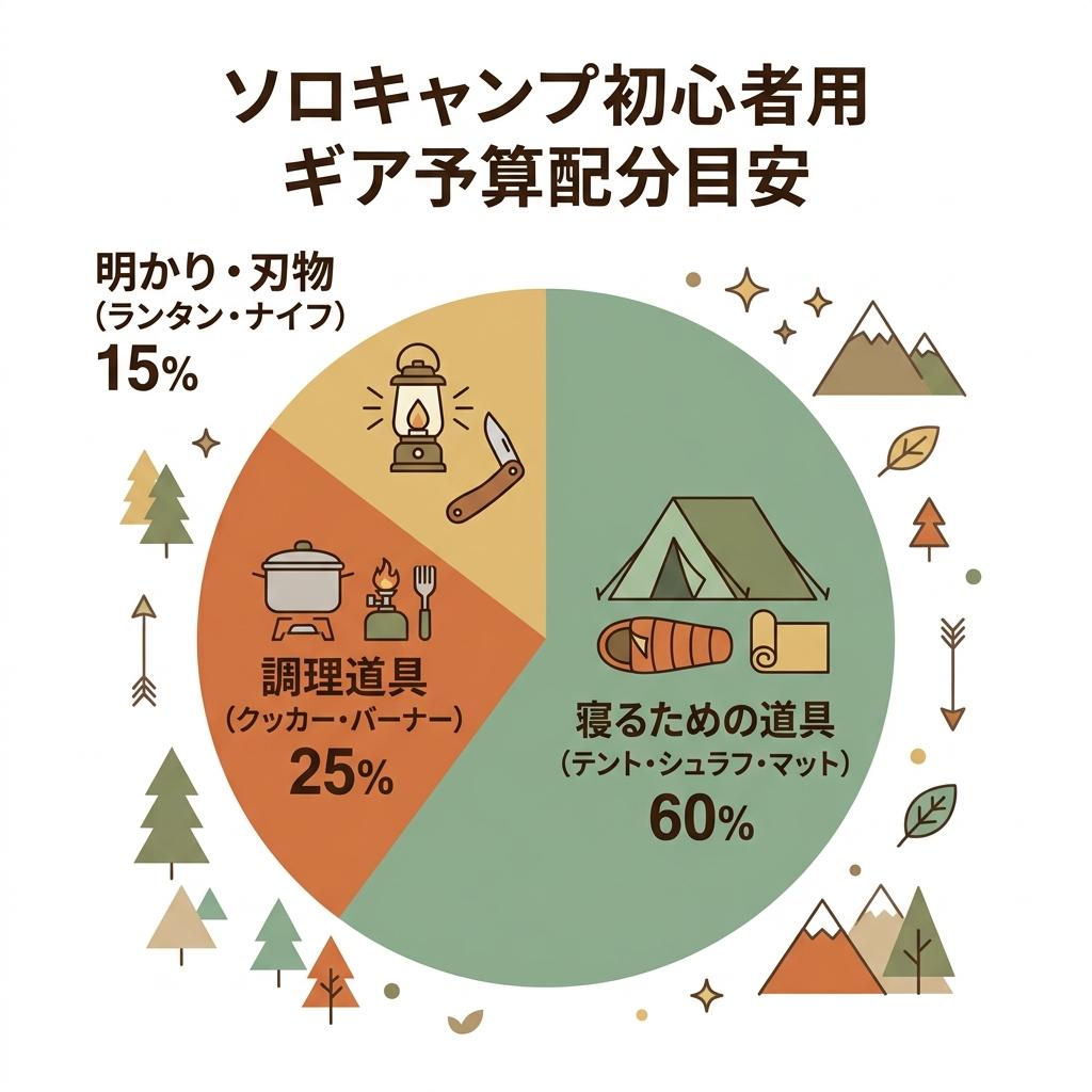 ソロキャンプの予算配分円グラフ