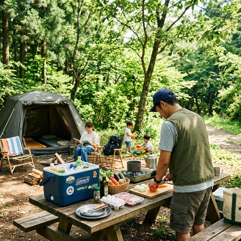 夏のキャンプサイトと食材