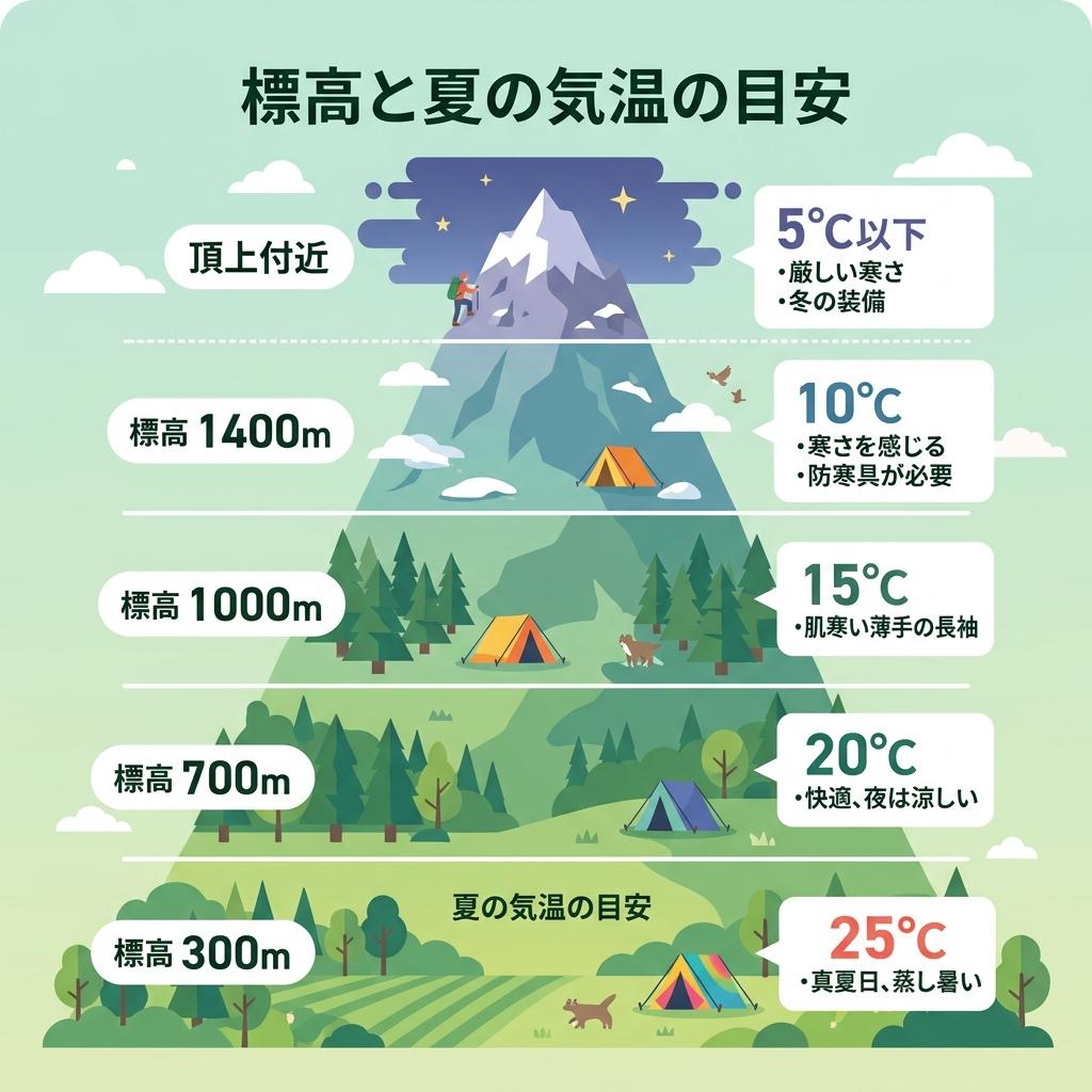 標高別の気温と特徴を示す図