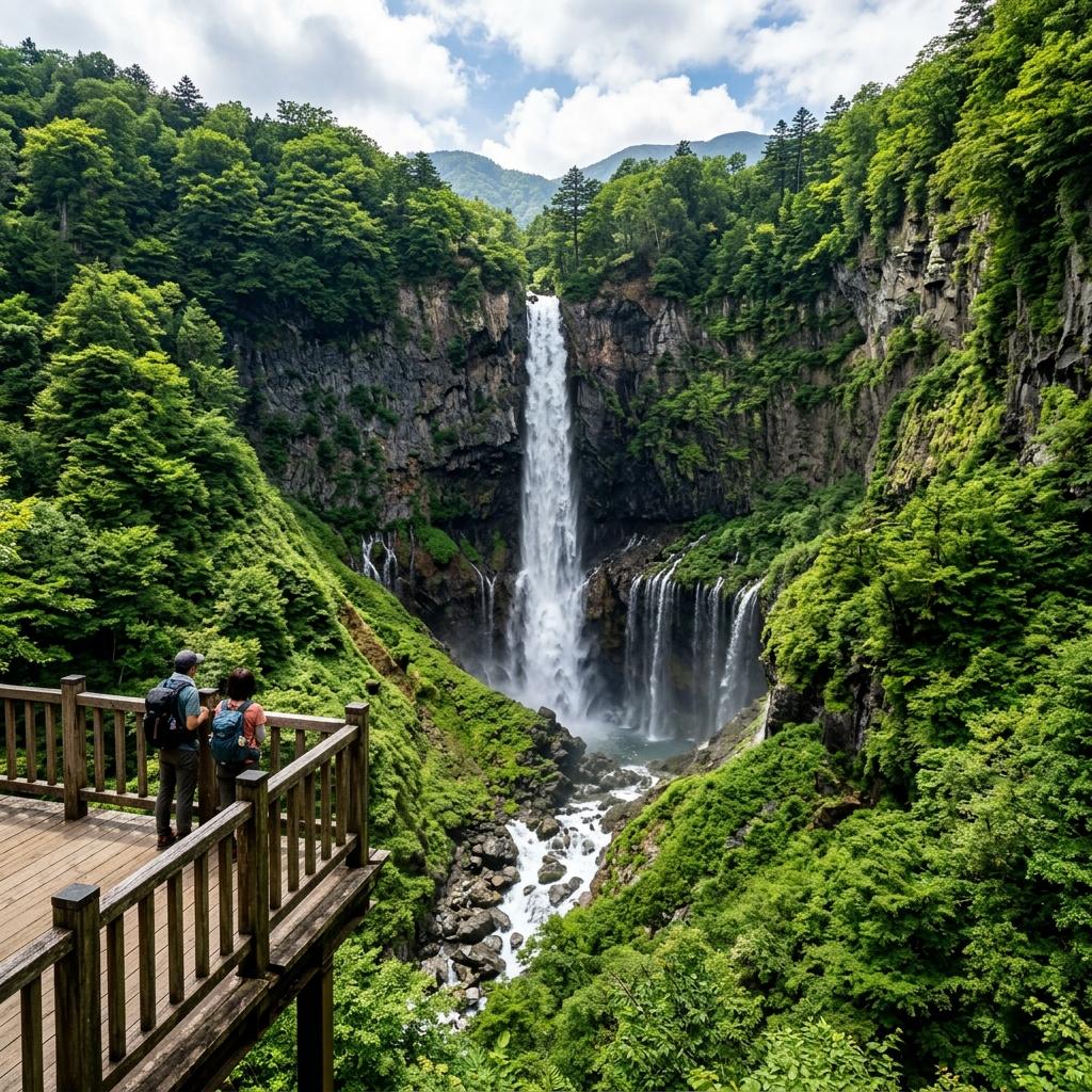 断崖を落ちる大きな滝の全景
