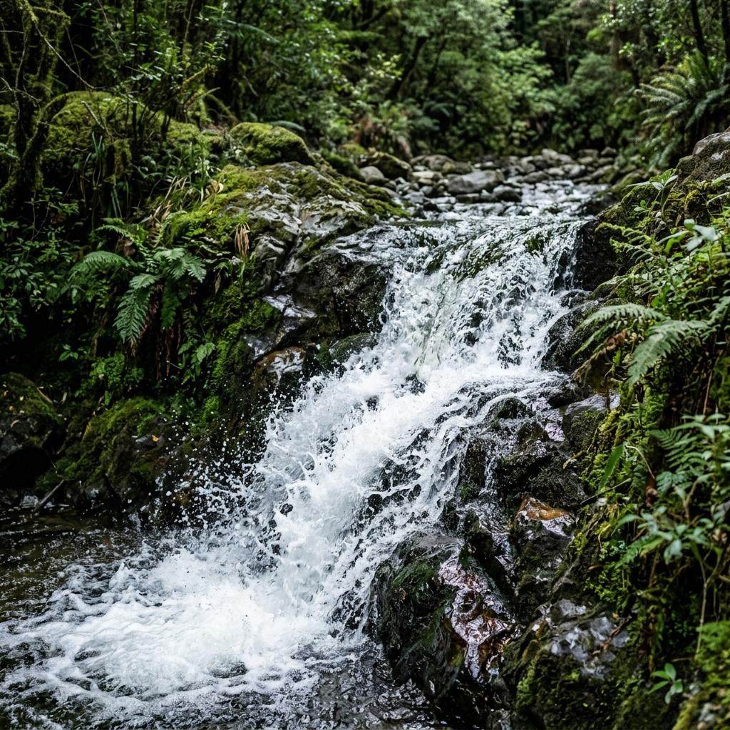岩肌を流れ落ちる水の近景