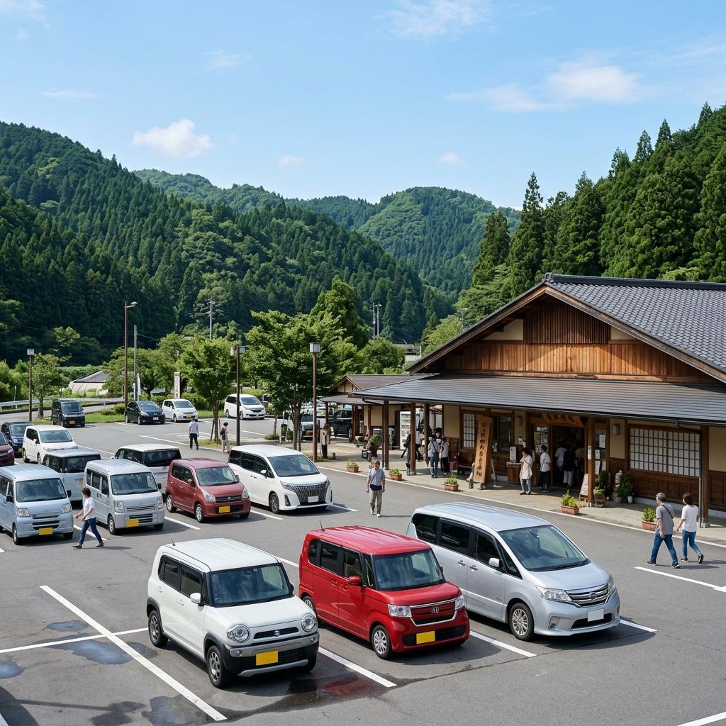 昼間の道の駅の広い駐車場