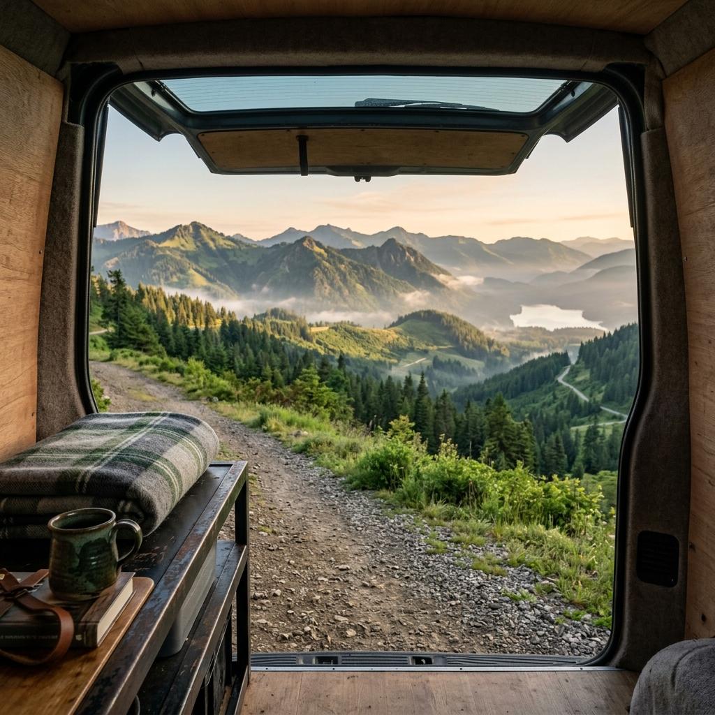 朝の車から見える山並み
