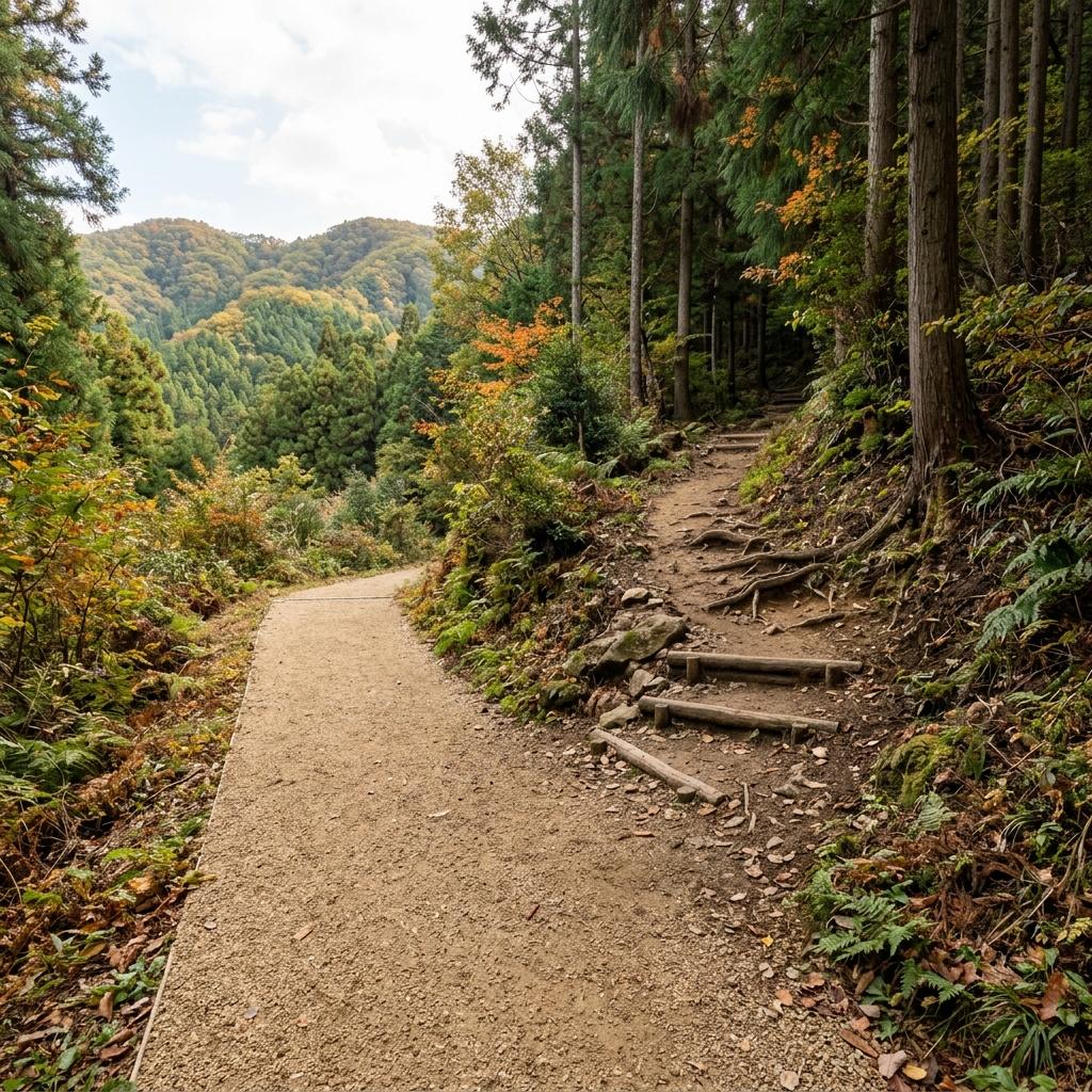遊歩道から続く里山の山道