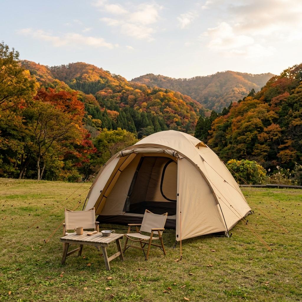 キャンプ場に張ったドームテント