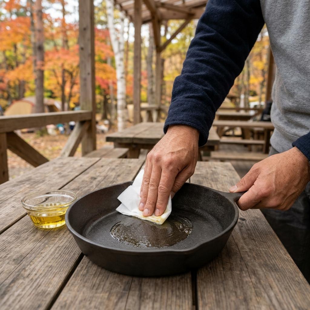 スキレットに油を薄く塗る手