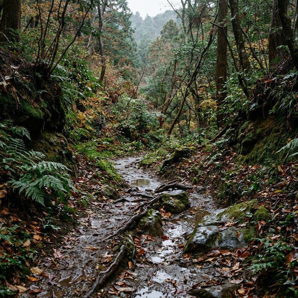 雨上がりでぬかるんだ山道