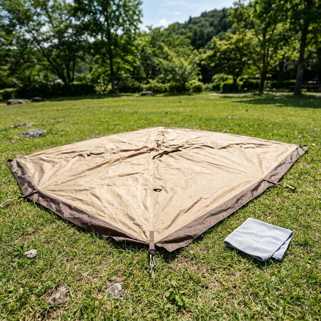 日なたに広げて乾かすテント